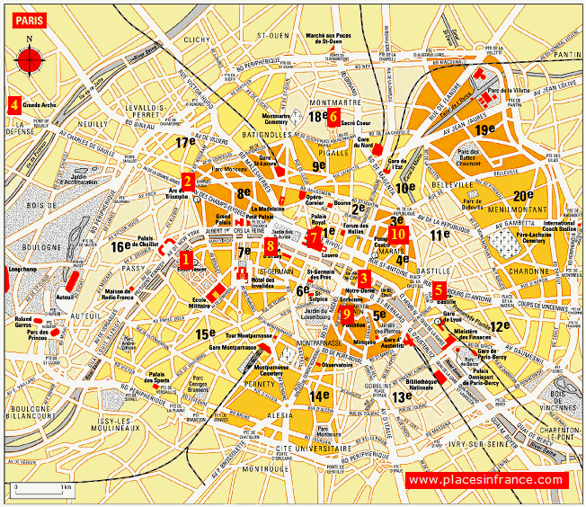 map of paris landmarks